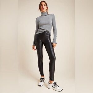 SPANX Faux-Leather Hip-Zip Moto Leggings High-Waisted Black Size XS